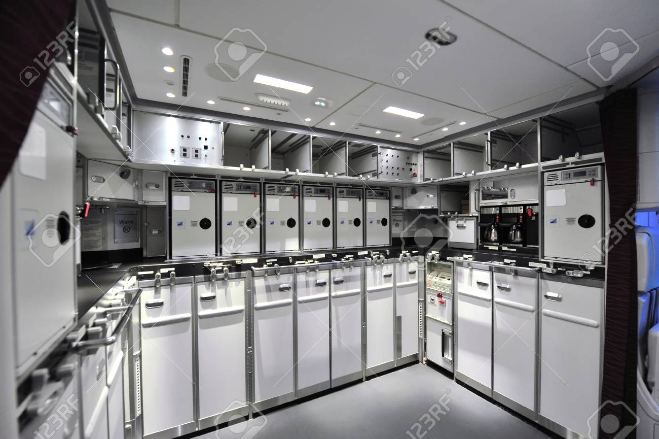 SINGAPORE - FEBRUARY 12: Rear galley of Qatar Airways Boeing 787-8 Dreamliner at Singapore Airshow February 12, 2014 in Singapore